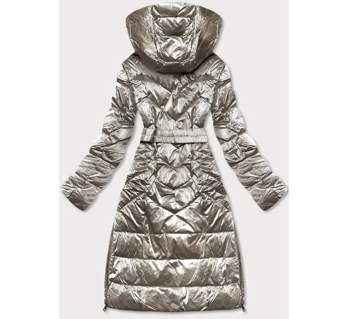 Béžová dlhá lesklá dámska zimná bunda (775) Béžová dlhá lesklá dámska zimná bunda (775)