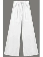 Dámske široké biele pruhované nohavice (18629)