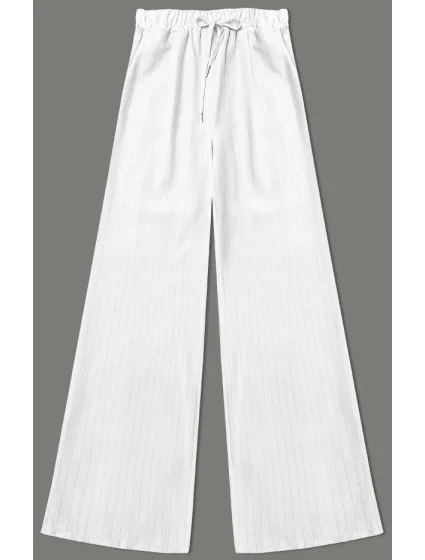 Dámske široké biele pruhované nohavice (18629)