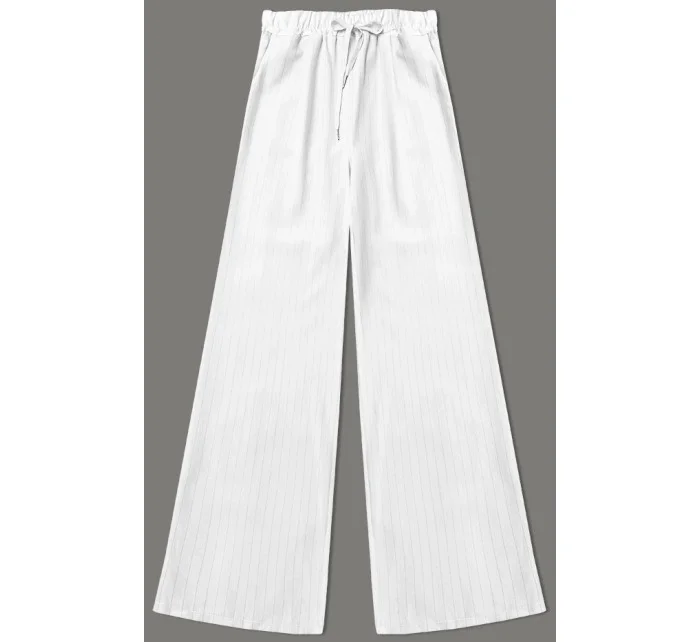 Dámske široké biele pruhované nohavice (18629)