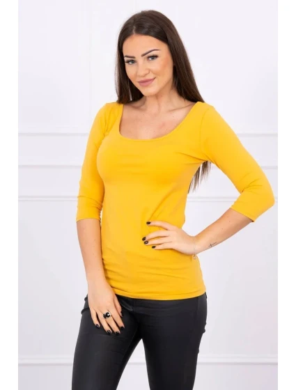 Hořčicová halenka s kulatým výstřihem