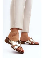 Zazoo 40236 Skórzane Klapki Damskie Na Niskim Obcasie Złote