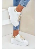 Sneakersy Damskie Na Platformie Z Ozdobami Biało-Złote Lerissna