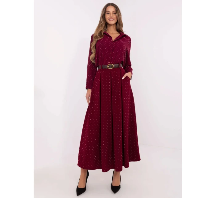 Dámska dlhá sukňa DHJ SD 19720-1.32 Burgundská s kamienkami - FPrice Dámska dlhá sukňa DHJ SD 19720-1.32 Burgundská s kamienkami - FPrice