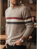 Pánsky pruhovaný sveter svetlohnedý FashionStreet WX2282