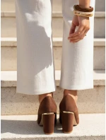 Dámske semišové lodičky na podpätku hnedej farby FashionStreet ZY1396