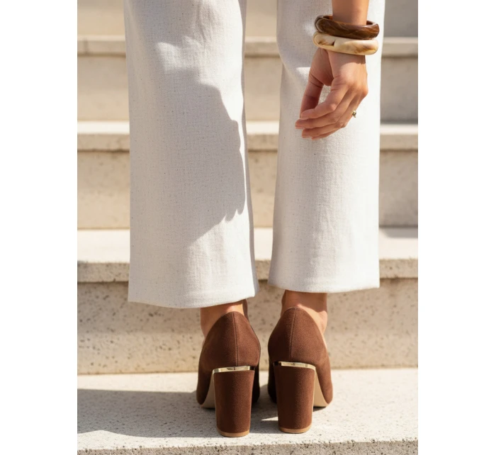 Dámske semišové lodičky na podpätku hnedej farby FashionStreet ZY1396