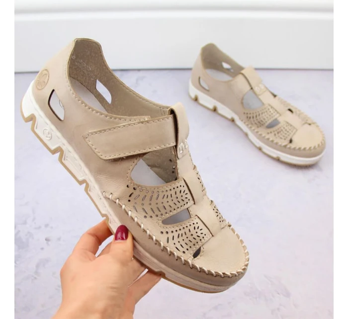 Rieker W RKR651 béžové kožené poltopánky s háčikom a pútkom Rieker W RKR651 béžové kožené poltopánky s háčikom a pútkom