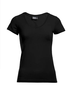 Promodoro 3086 Dámske tričko Slim Fit s výstrihom do V 40.3086 čierne