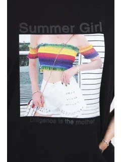 Blúzka s potlačou Summer Girl čierna