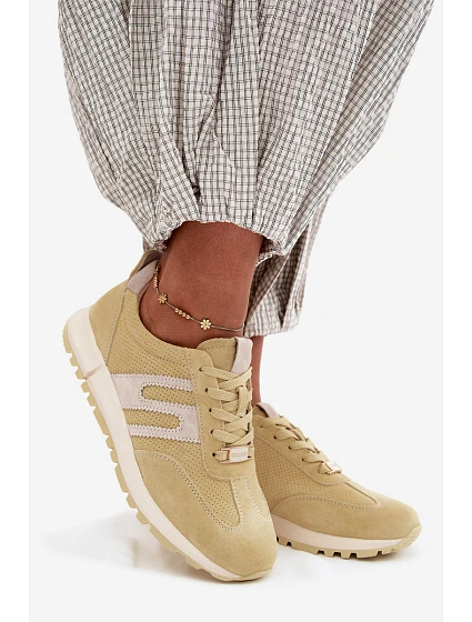 Dámské Sportovní Sneakersy z Semiše Žluté model 22200630 - Boto Dámské Sportovní Sneakersy z Semiše Žluté model 22200630 - Boto