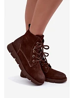 Dámské kožené lněné boty model 22539552 hnědé - VINCEZA