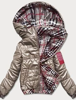 Dámska krátka bunda s ozdobným lemovaním béžová (B8030-12)