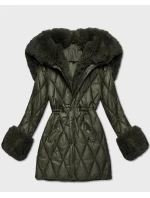 Bunda v khaki barvě s kožešinovou kapucí, model 21757965 - HONEY WINTER