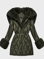 Bunda s kožušinovou kapucňou a khaki golierom (T3-2635#-22)