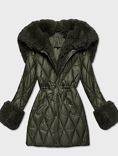 Bunda v khaki barvě s kožešinovou kapucí, model 21757965 - HONEY WINTER