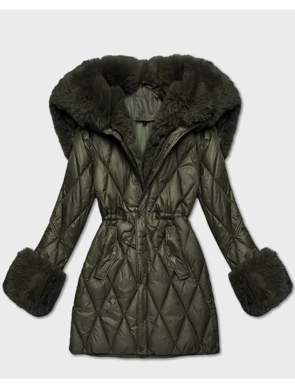Bunda v khaki barvě s kožešinovou kapucí, model 21757965 - HONEY WINTER