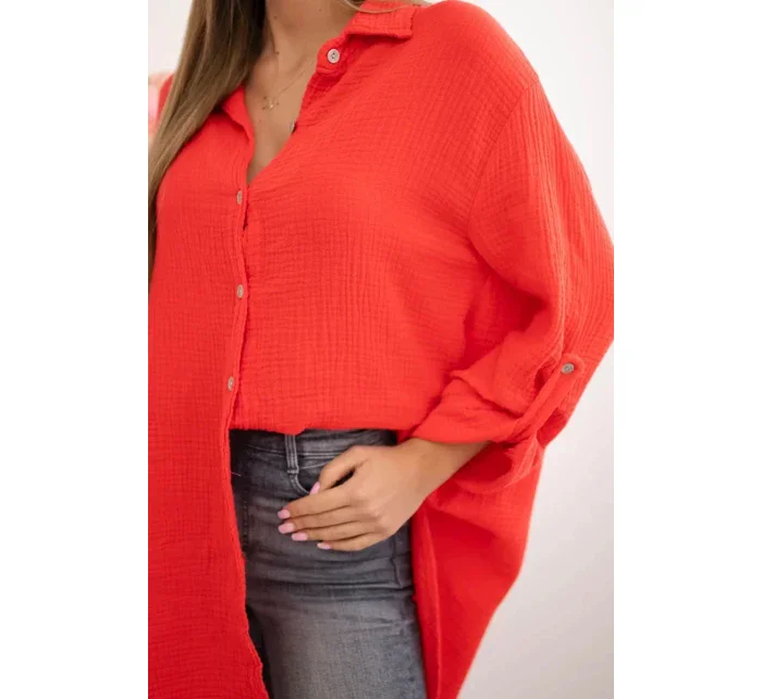 Bavlněná mušelínová košile Plus Size červený