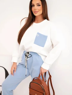 Dámský komplet máslový s kontrastní kapsou modrý