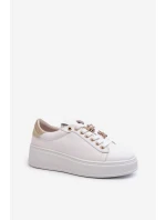Dámské kožené tenisky na platformě s ozdobnými D&A Bílé model 21660251 - S.Barski