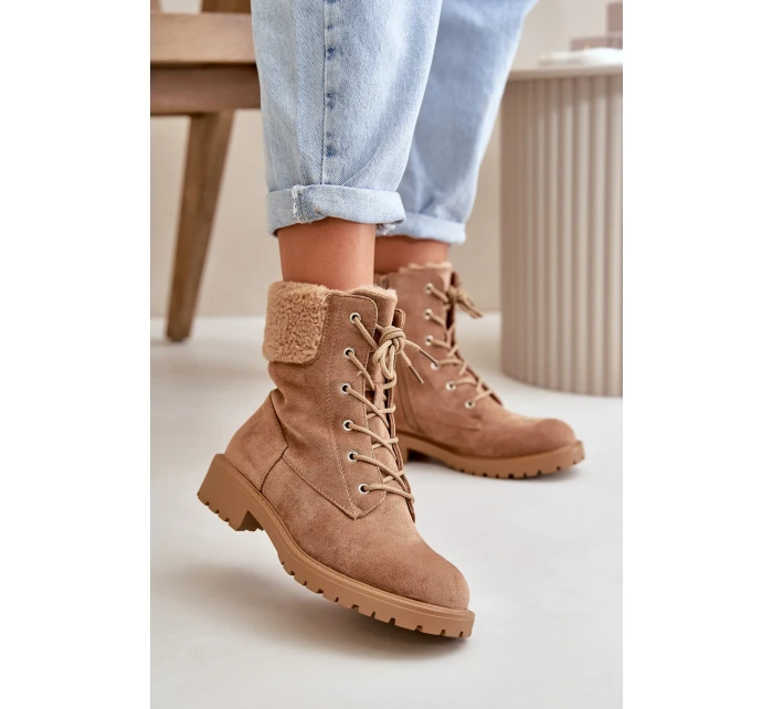 Damskie Ocieplane Botki Workery Na Zamek Brązowe Mivael