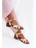 Skórzane Sandały Na Delikatnym Obcasie Zazoo 40372 Złote Skórzane Sandały Na Delikatnym Obcasie Zazoo 40372 Złote