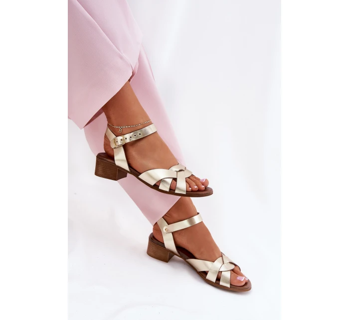 Skórzane Sandały Na Delikatnym Obcasie Zazoo 40372 Złote Skórzane Sandały Na Delikatnym Obcasie Zazoo 40372 Złote