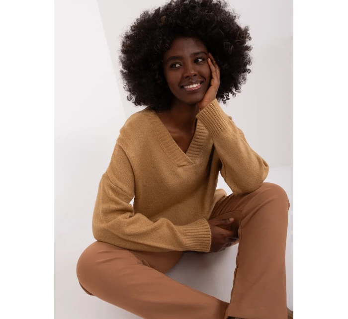 Sweter BA SW model 19341683 camelowy - FPrice Sweter BA SW model 19341683 camelowy - FPrice