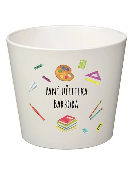 Bílý keramický květináč pro paní učitelku/pana učitele (pomůcky) - velký