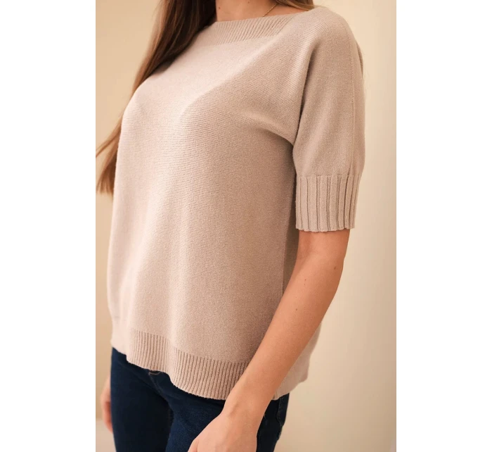 Dámský svetr z viskózy s krátkým rukávem tmavě béžový