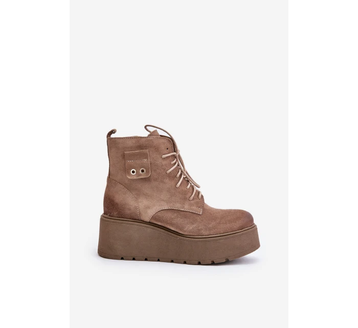 Semišové Dámské Kotníkové Boty Na Platformě A Klínu Zateplené Béžové model 21673811 - Zazoo