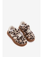 Dievčenské tenisky s leopardím vzorom na suchý zips Beige Satinia Dievčenské tenisky s leopardím vzorom na suchý zips Beige Satinia