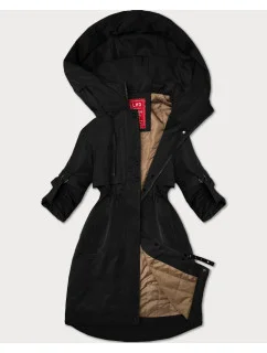Čierna dámska bunda s vyhrnutými rukávmi LHD (LHD-24591)
