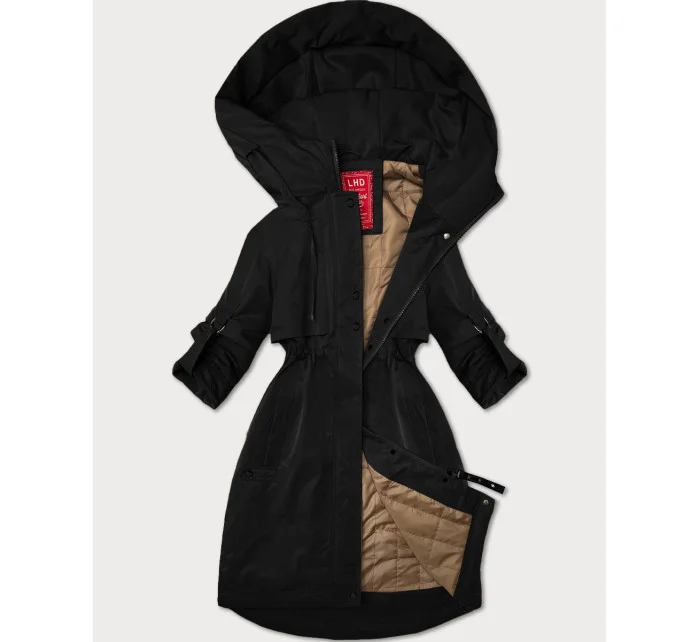 Čierna dámska bunda s vyhrnutými rukávmi LHD (LHD-24591) Čierna dámska bunda s vyhrnutými rukávmi LHD (LHD-24591)