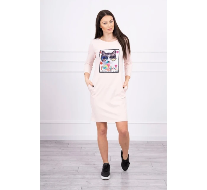 3D mačacie grafické šaty púdrovo ružové 3D mačacie grafické šaty púdrovo ružové