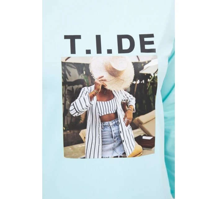 Halenka s potiskem model 18744210 v mátové barvě - K-Fashion Halenka s potiskem model 18744210 v mátové barvě - K-Fashion