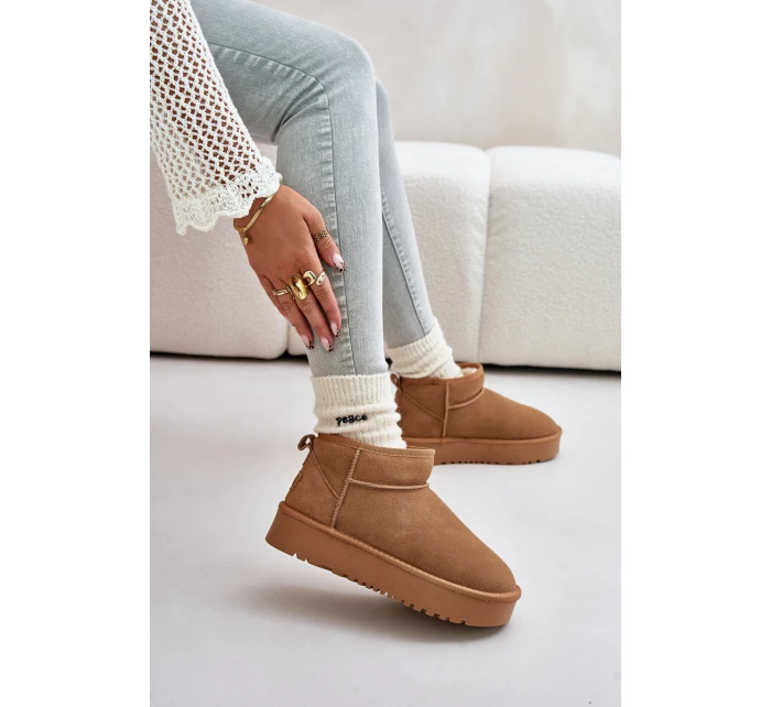 Skórzane Zamszowe Śniegowce Na Platformie Camel Nereviana Skórzane Zamszowe Śniegowce Na Platformie Camel Nereviana