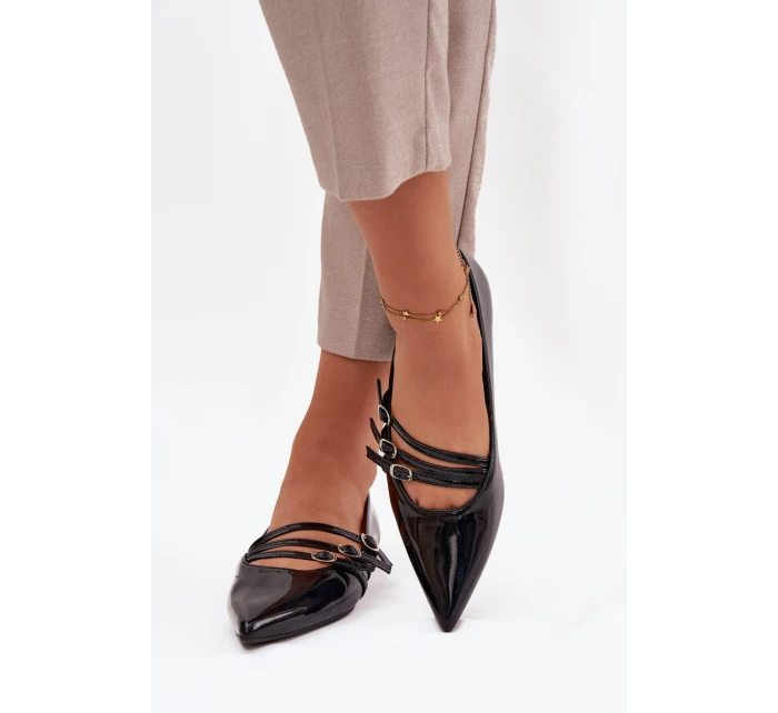 Dámske lakované baleríny s remienkami Palenna - čierne
