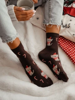 Dámske vianočné ponožky s mačkami - čokoládové