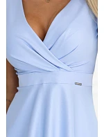 675-1 Midi šaty Blinky s obálkovým výstrihom a brokátovým leskom - modré