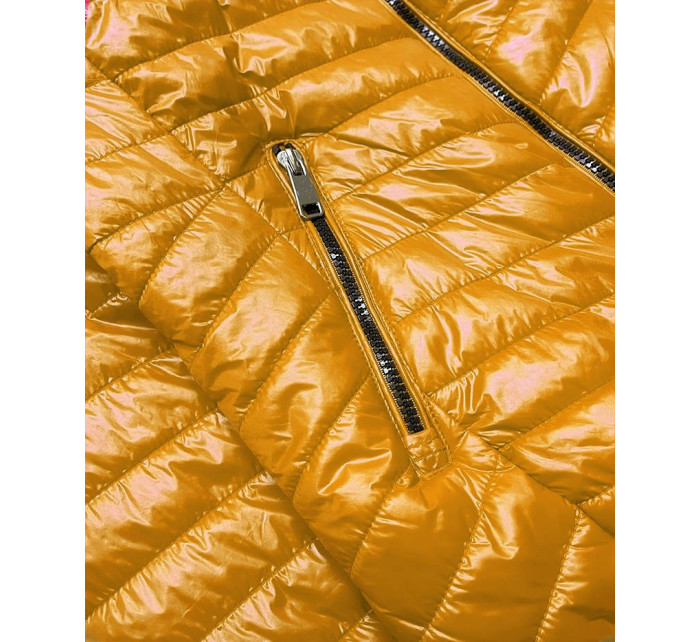 Lesklá dámska bunda v horčicovej farbe (6380)