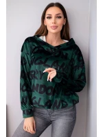 Dámska oversize mikina s kapucňou s potlačou tmavozelená