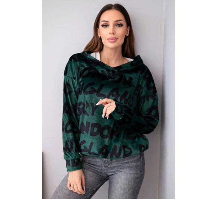 Dámska oversize mikina s kapucňou s potlačou tmavozelená