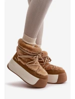 Skórzane Śniegowce Damskie Na Grubej Podeszwie Z Futerkiem Big Star OO274A207 Brązowe Skórzane Śniegowce Damskie Na Grubej Podeszwie Z Futerkiem Big Star OO274A207 Brązowe