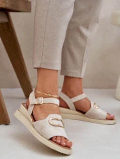 Sandały Damskie Na Koturnie Z Ozdobą Beżowe Salianes