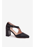 Skórzane Czółenka Na Słupku Z Klamrą Vinceza 91133 Czarne