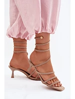 Dámské sandály na podpatku s pásky Béžové model 22103005 - Boto