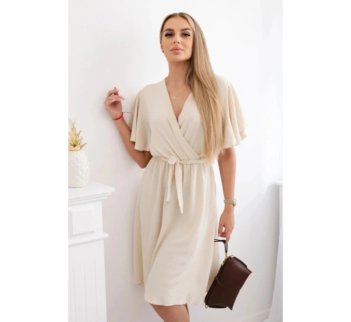 Šaty s vrstveným výstrihom IT-42 béžová - Kesi