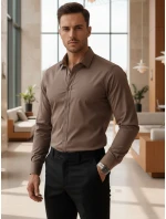 Pánska elegantná hladká hnedá košeľa REGULAR FIT FashionStreet DX2684