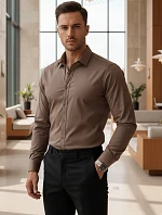 Pánska elegantná hladká hnedá košeľa REGULAR FIT FashionStreet DX2684